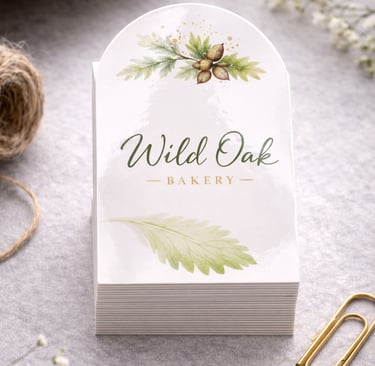 Thick round business cards stacked showing visible paper depth