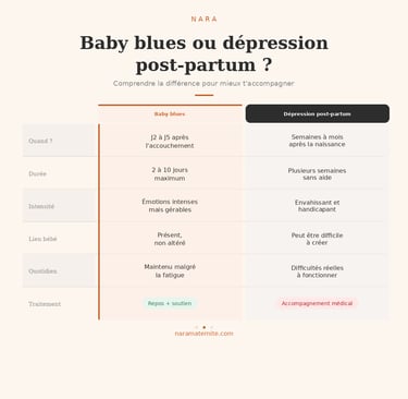 Baby blues vs dépression post-partum : le tableau comparatif Pour t'y retrouver plus facilement
