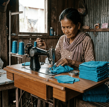 alt="Providing fair wages and sustainable sewing jobs to local women in need."