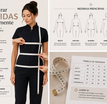 Infográfico mostrando como tirar medidas corporais para um guia de tamanhos,.