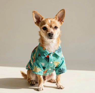 Chihuahua con playera estilo playero, para el calor