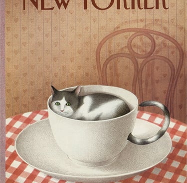 The New Yorker magazine cover from January 1992 featuring an illustration of a cat inside a teacup.