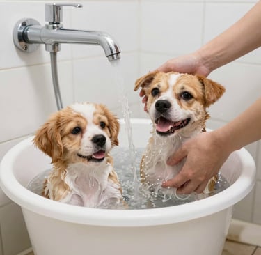 two person with bubbles on hands