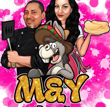 a cartoonish image of a man and woman with a hat and a hat