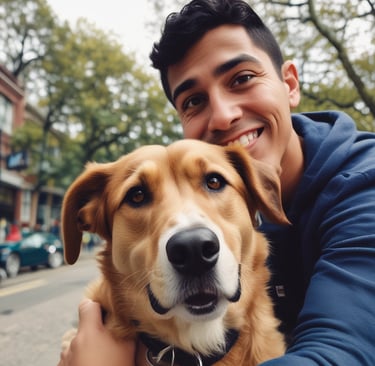 Happy couple unpacking in their new home with Bluetrust Movers truck visible outside.