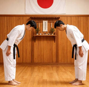 Dois homens fazendo a saudação do karatê