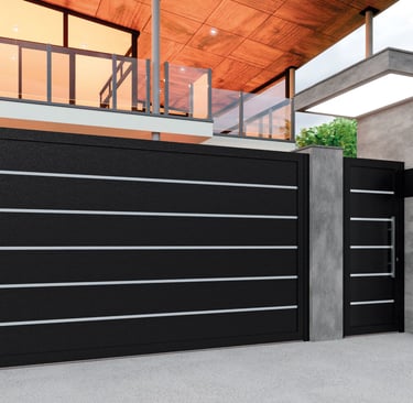 portal aluminio negro con inox carpinteria rey