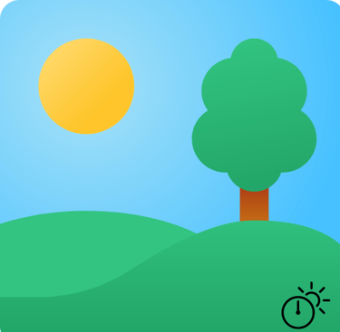 a picture illustrating midday with a tree and a sun at the top