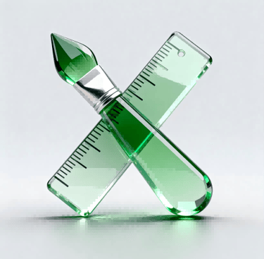 3D glassmorphism icon of a paintbrush and ruler, for mastery in craftsmanship.