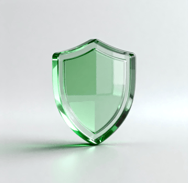 3D glassmorphism icon of a shield, symbolizing tariff-friendly solutions.