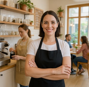 Emprendedora mujer de una cafetería.
