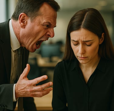 Representação de uma cena de assédio no trabalho.