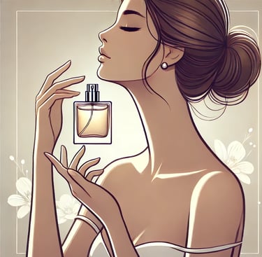 a woman with a perfume bottle in her hand