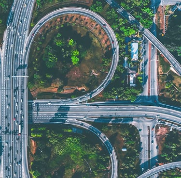 Highway overpass system captured from above