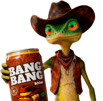 Lagarto do deserto com a bebida Bang Bang Boom