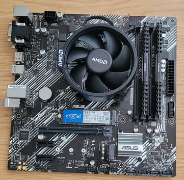 a motherboard with a cpu and nvme ssd, cardigan, wales, uk
