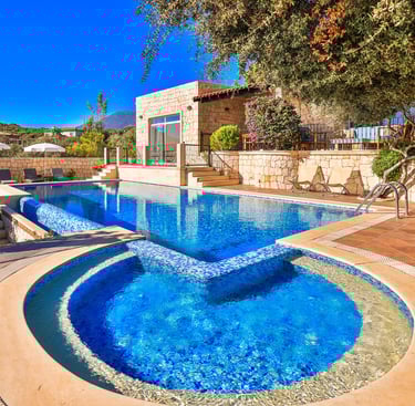 Villa MAE, pool and tree, Quercus Ilex