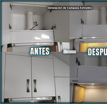 antes y despues instalacion campana extractora