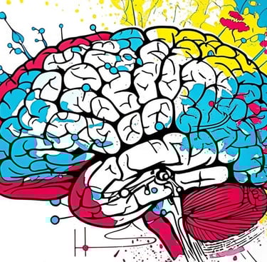 imagem de um cérebro em tons artísticos que representa a evolução pessoal e seus desafios  