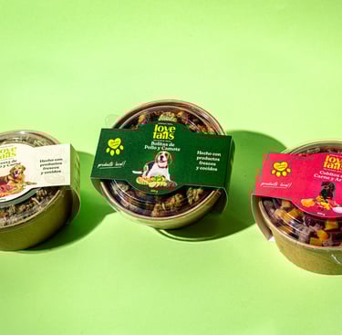 three small containers of pet food that include nuts and nuts