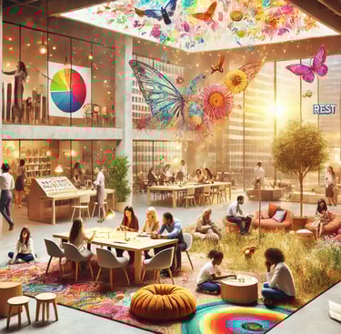 This image represents intentionally curating play, learning, and rest in corporate spaces