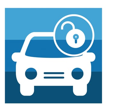Car with padlock unlocked icon representing car door unlocking service 
