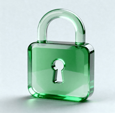 3D glassmorphism icon of a lock, symbolizing strict design confidentiality.