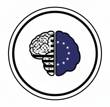 a brain with a US and EU flag overlapping