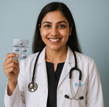 Dr. Divya holding Mifepristone & Misoprostol safe abortion pills – trusted guidance in Dubai