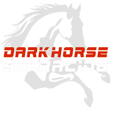 Dark Horse Logo - Featuring A silhouette Of a horse with the text "Dark Horse Simracing" in front 