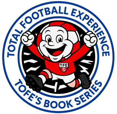 ToFE’s Soccer Adventures circular logo featuring ToFE in his red kit inside a blue badge