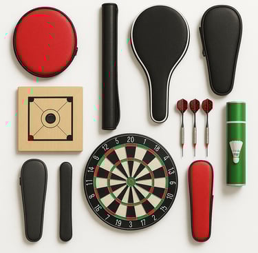 Indoor sports goods including darts, table games and recreational equipment
