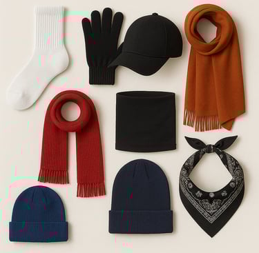 Textile accessories including scarves, gloves and add-ons