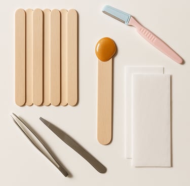 Waxing tools for hair removal including spatulas and accessories, professional export quality beauty