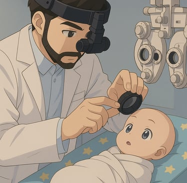 Exame oftalmológico infantil em ambiente calmo e acolhedor
