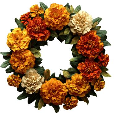 a wreath of flowers with autumn colors