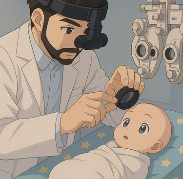 Exame oftalmológico infantil em ambiente calmo e acolhedor