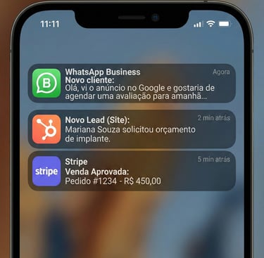 Notificações de vendas e leads qualificados no celular gerados por marketing digital.
