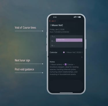 iPhone calendar for solstice, equinox, and Moon VoC