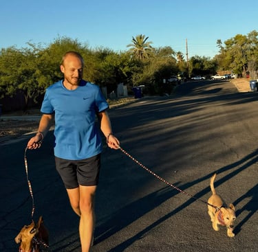Cole and his own dogs out for a stroll!