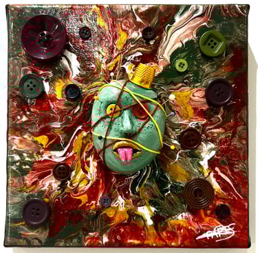 a painting of a face with buttons