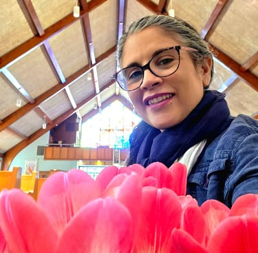 Alicia at Church with Tulips from the Easter Season