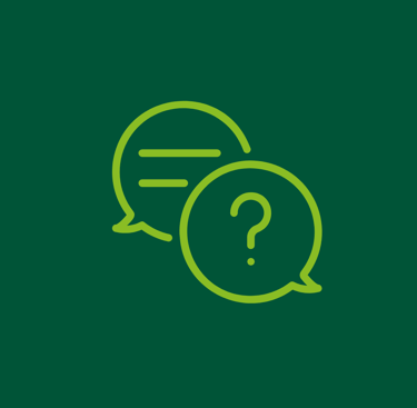 Icons von zwei Sprechlasen, die rechte enthält Linien, die linke enthält ein Fragezeichen