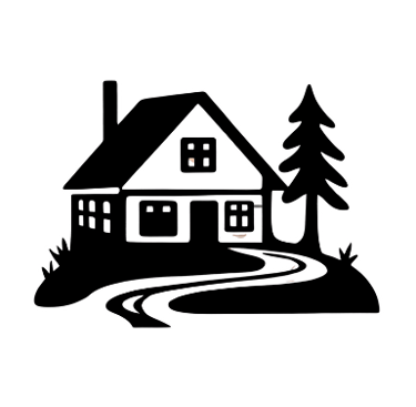 Icon of a rural home with trees and a winding path, representing accommodations for remote workers.