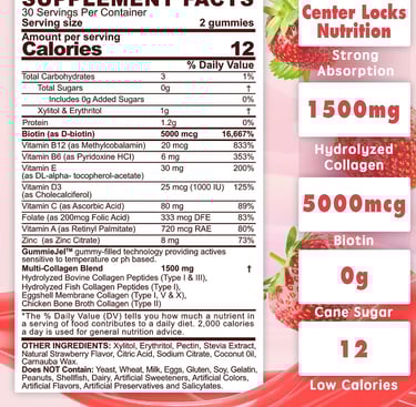 Sugar-Free Hydrolyzed Collagen Peptide Filled Gummies label