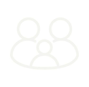 White outline family icon representing a community group or team on a black background.
