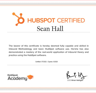 Certification stating owner of site is certified through the HubSpot Academy of SEO.
