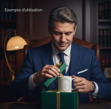 exemple utilisation portrait numérisé imprimé sur mug pour cadeau