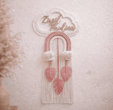 tapiz macramé arcoiris para niño o niña, nombre en mdf personalizado, tejido a mano por kaalm mx