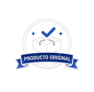 Sello de producto original azul con icono de caja de envío y marca de verificación para autenticidad.